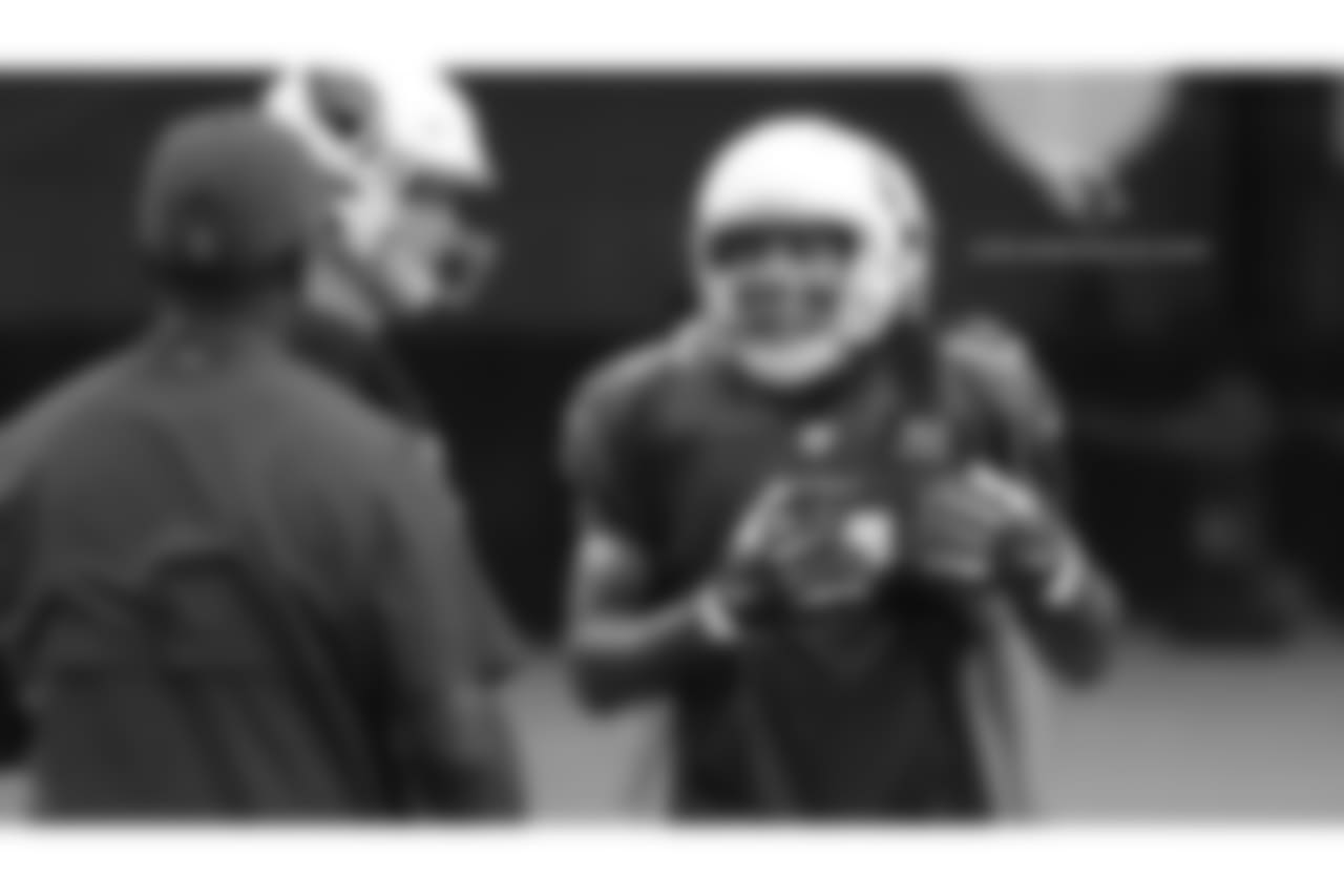 WR Larry Fitzgerald tries to get clarification on a play.