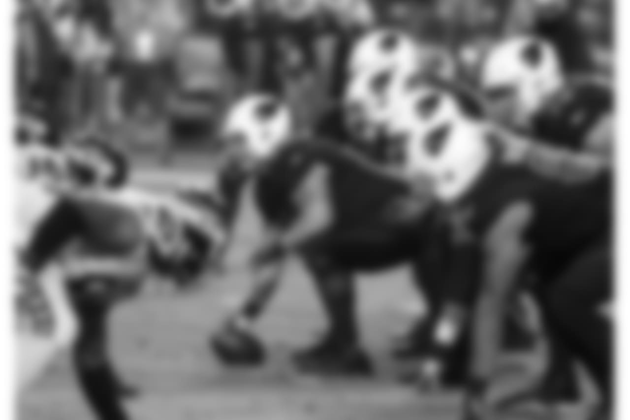 The Cardinals' offensive line prior to the snap
