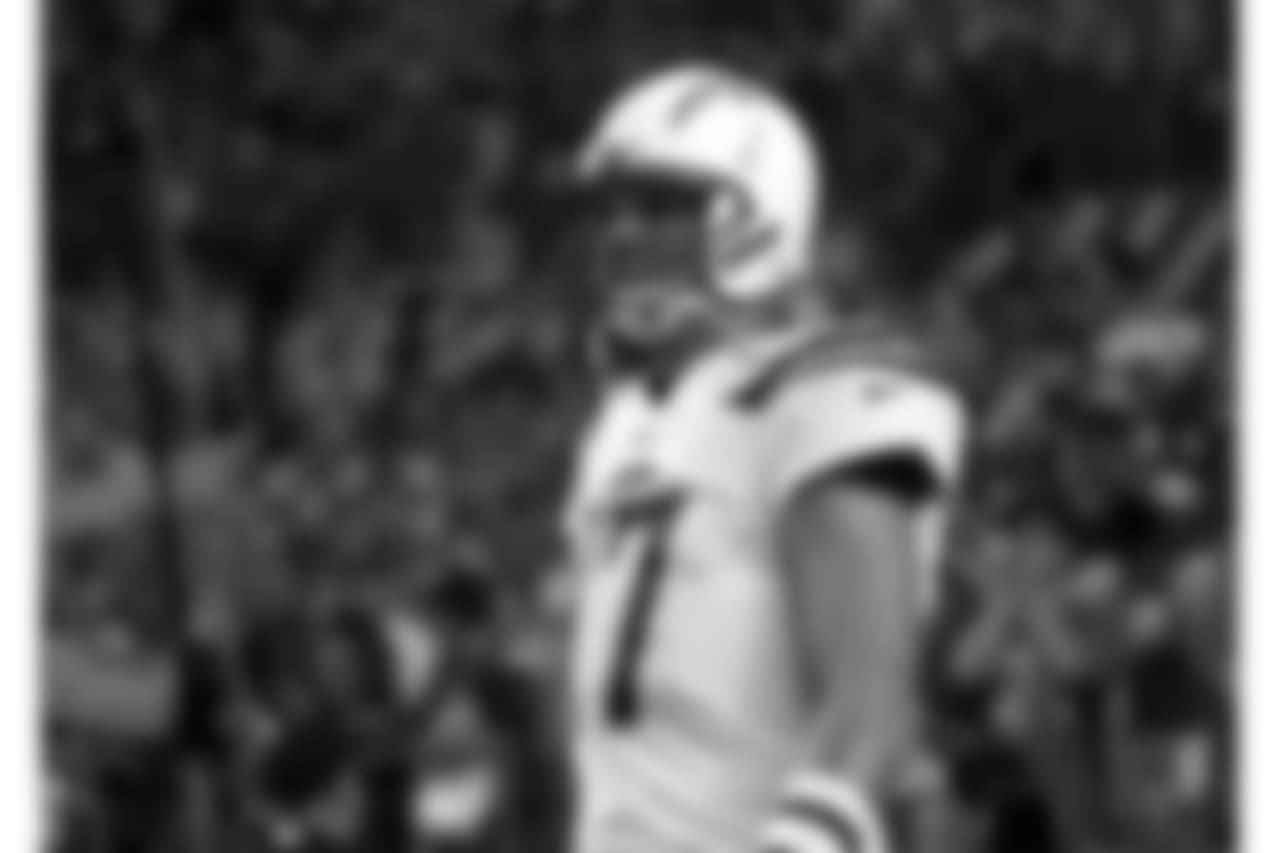 Los Angeles Chargers quarterback Philip Rivers (17) takes the field prior to an NFL football game against the Denver Broncos, Monday, Sept. 11, 2017, in Denver. (AP Photo/Jack Dempsey)