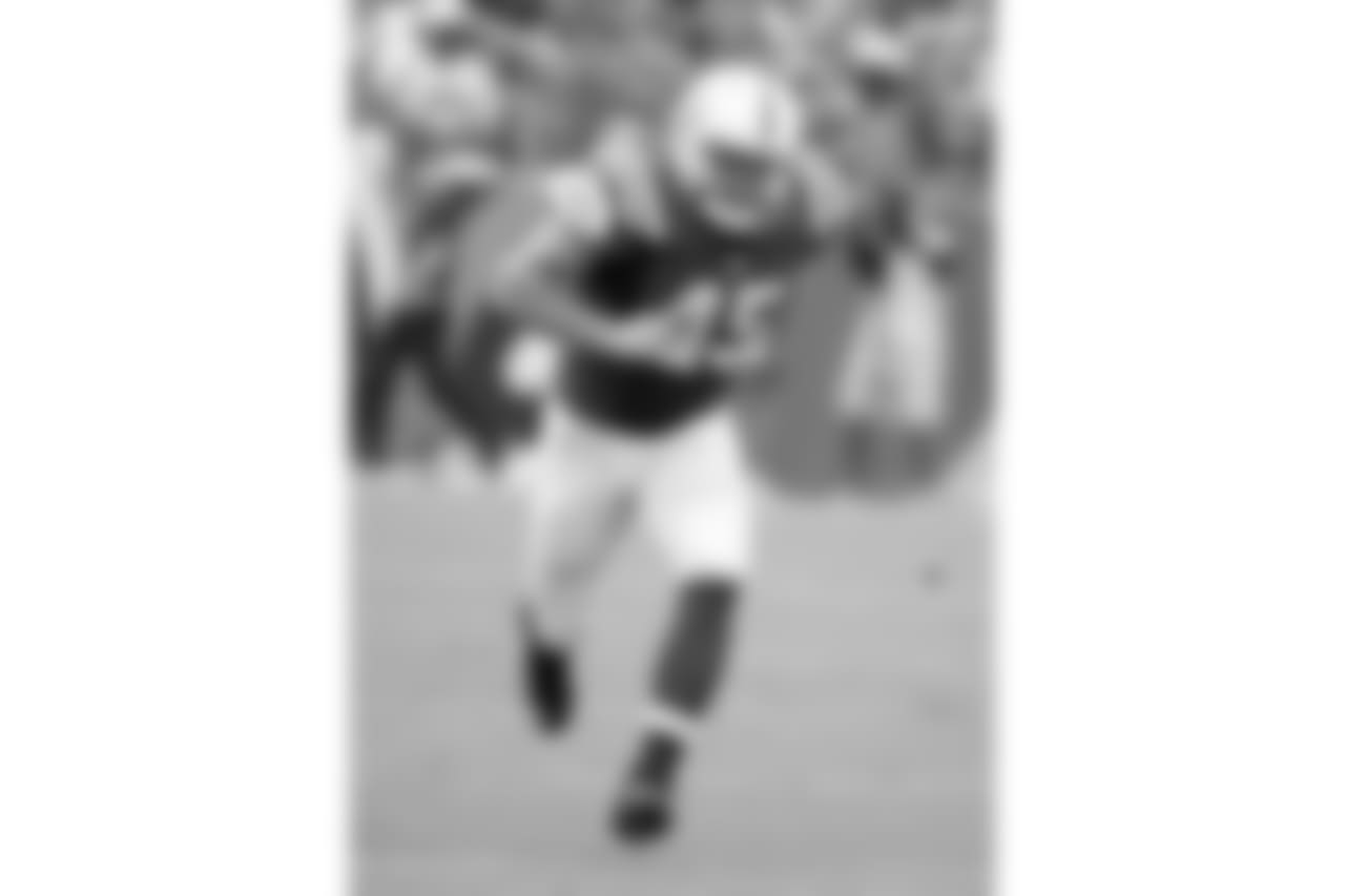 Indianapolis Colts long snapper Matt Overton (45) runs upfield during an NFL game against the Tennessee Titans at Nissan Stadium on September 27, 2015. The Colts defeated the Titans 35-33. (Kevin Terrell via AP)