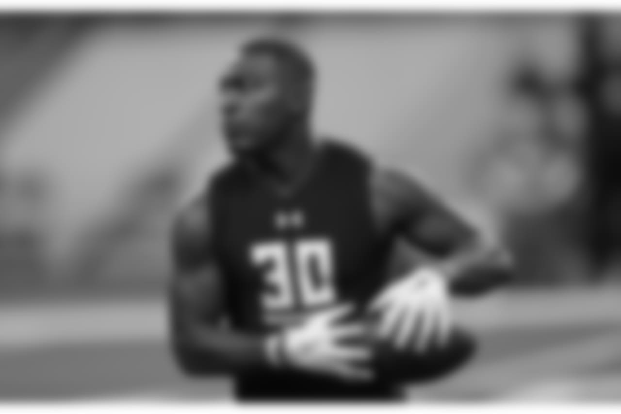Iowa defensive back Desmond King runs a drill at the NFL football scouting combine Monday, March 6, 2017, in Indianapolis. (AP Photo/David J. Phillip)