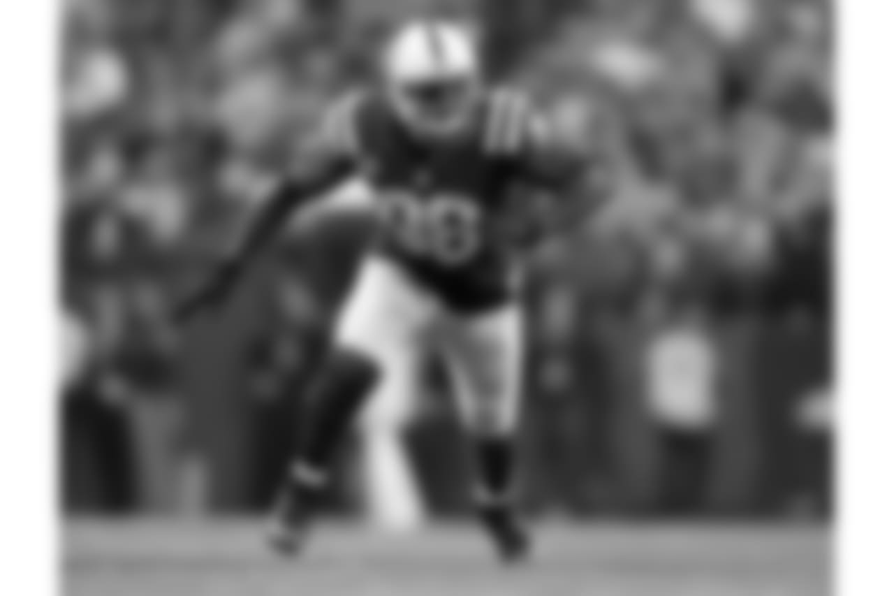 FILE - In this Nov. 29, 2015, file photo, Indianapolis Colts outside linebacker Robert Mathis (98) lines up against the Tampa Bay Buccaneers during an NFL football game in Indianapolis. Defensively, Mathis is still one of the league’s most feared pass rushers, but the Colts need to find a complement _ and a successor _ to the 35-year-old linebacker who is entering the final year of his contract. (AP Photo/Jeff Haynes, File)