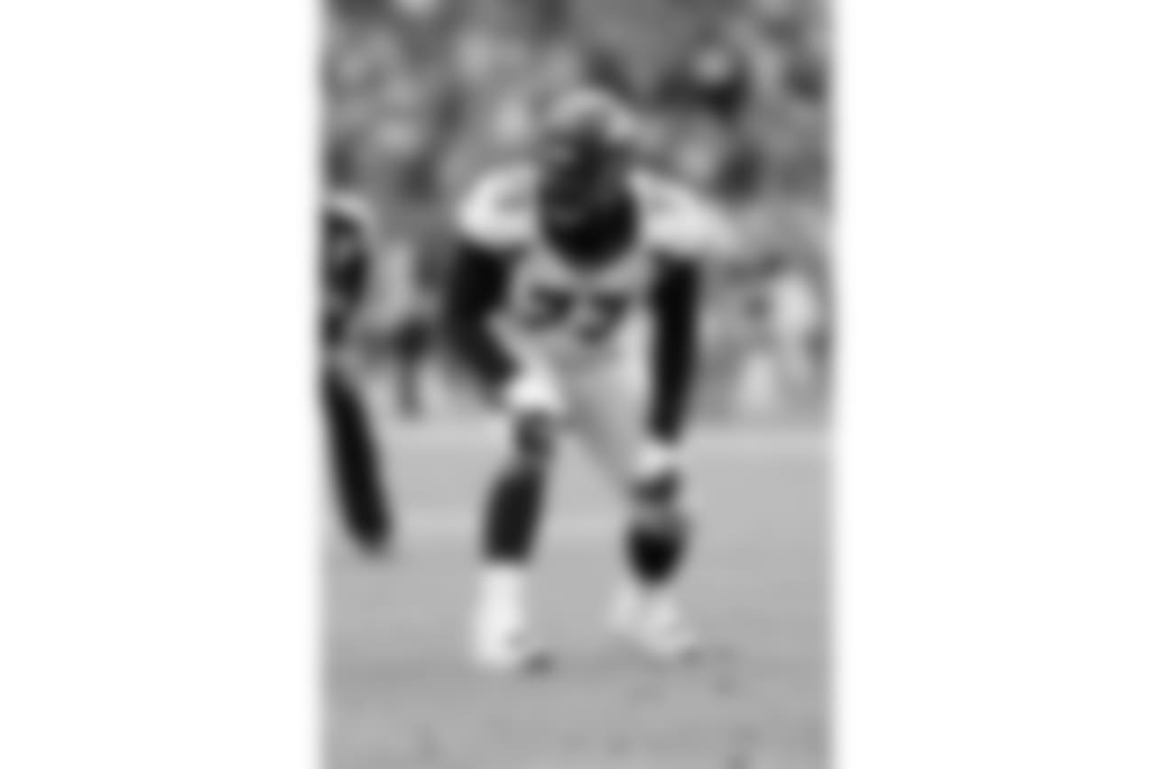 Denver Broncos offensive tackle Russell Okung (73) gets set in a two point stance during the 2016 NFL week 14 regular season football game against the Tennessee Titans on Sunday, Dec. 11, 2016 in Nashville, Tenn. The Titans won the game 13-10. (Paul Spinelli via AP)