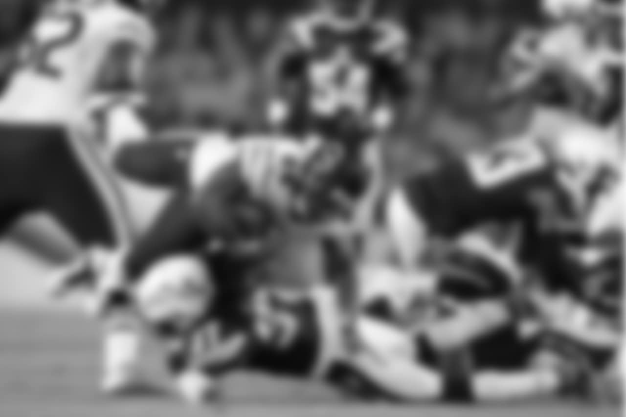 Kyle Emanuel and other Charger defenders meet in the end zone for a photo after picking off Redskins quarterback Kirk Cousins at StubHub on Sunday, Dec. 10, 2017.