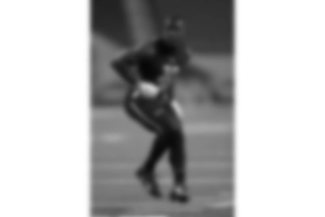 Iowa defensive back Desmond King runs a drill at the NFL football scouting combine Monday, March 6, 2017, in Indianapolis. (AP Photo/David J. Phillip)