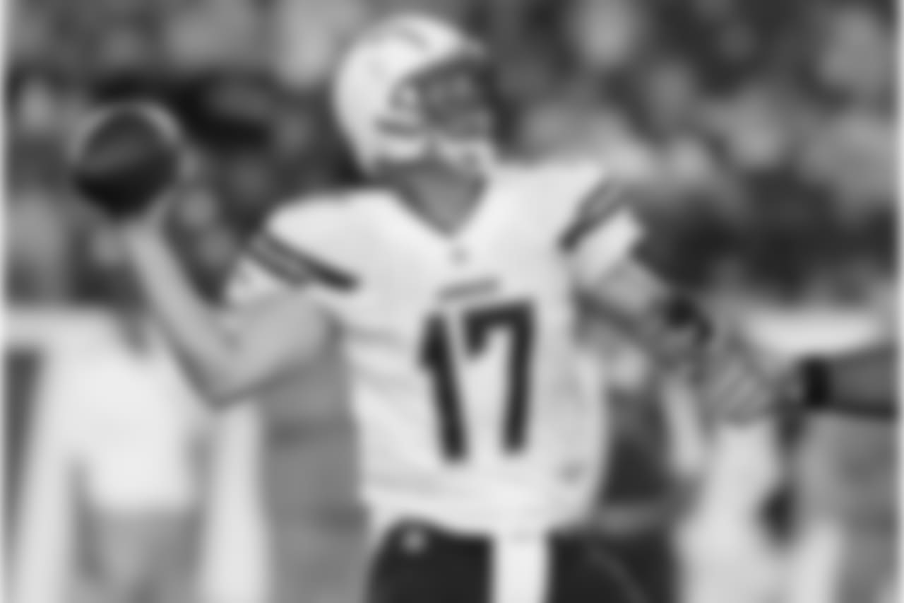 San Diego Chargers quarterback Philip Rivers (17) works against the Tennessee Titans during the first half of an NFL preseason football game, Saturday, Aug. 13, 2016, in Nashville, Tenn. (AP Photo/Mark Zaleski)
