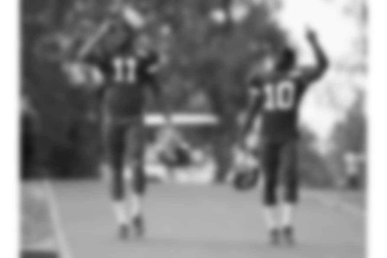 Kansas City Chiefs wide receivers Demarcus Robinson (11) and Tyreek Hill (10) during practice on 8/4/18 at Chiefs Training Camp at Missouri Western State University in St. Joseph, Missouri.