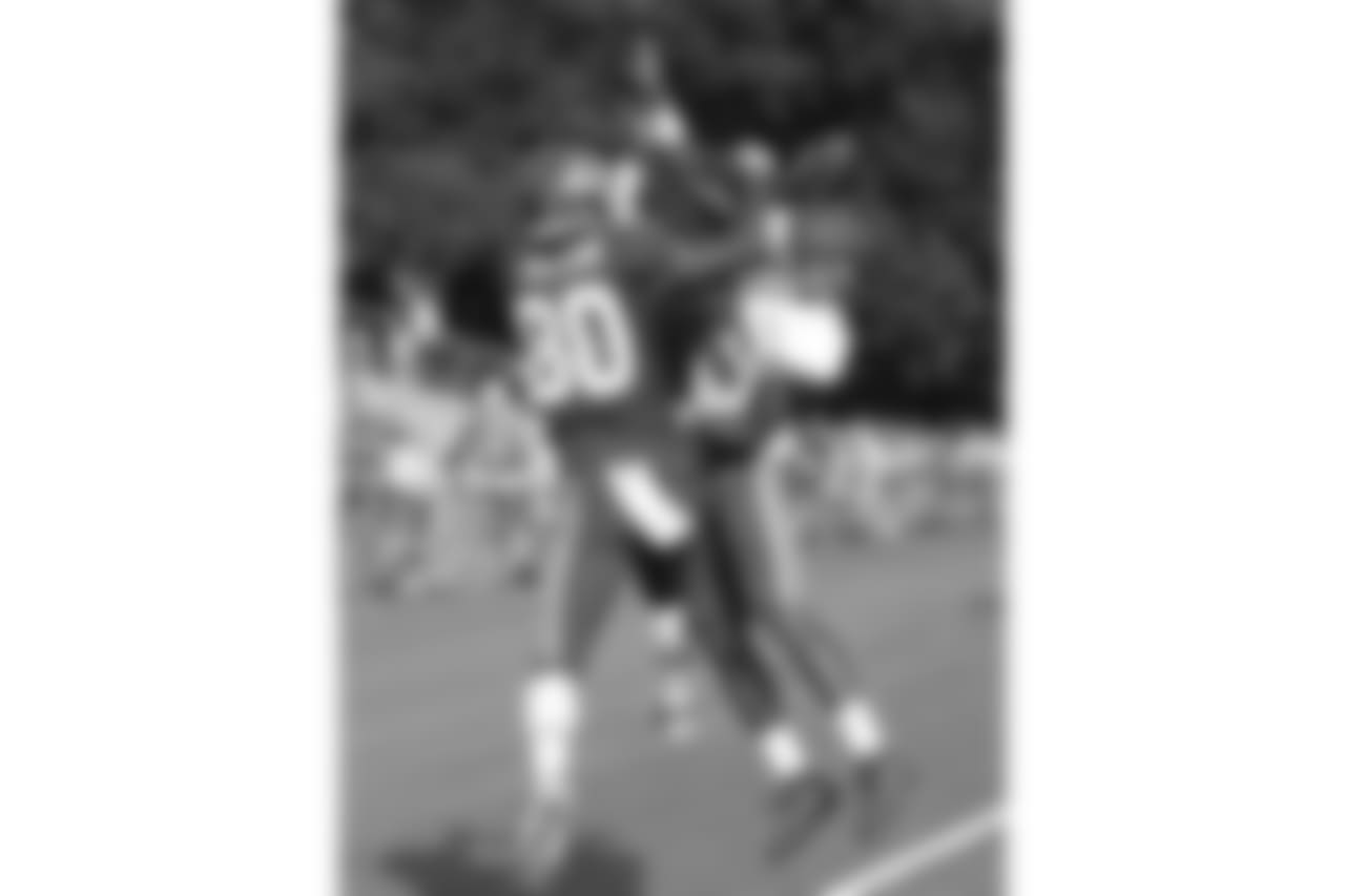 Kansas City Chiefs wide receiver Jehu Chesson (80) and Kansas City Chiefs defensive back Will Redmond during practice 8/4/18 at Chiefs Training Camp at Missouri Western State University in St Joseph, Missouri