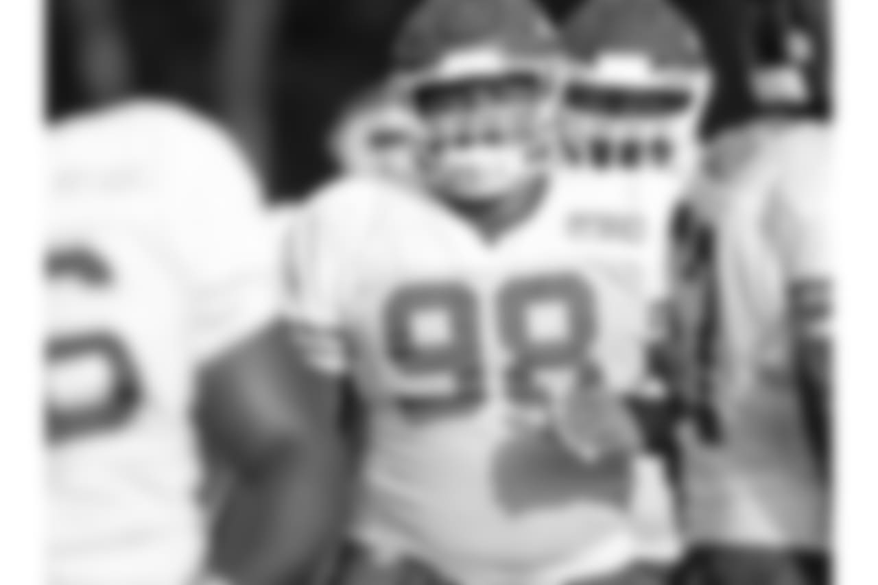 Kansas City Chiefs defensive tackle Xavier Williams (98) during practice on 8/6/18 at Chiefs Training Camp at Missouri Western State University in St. Joseph, Missouri.