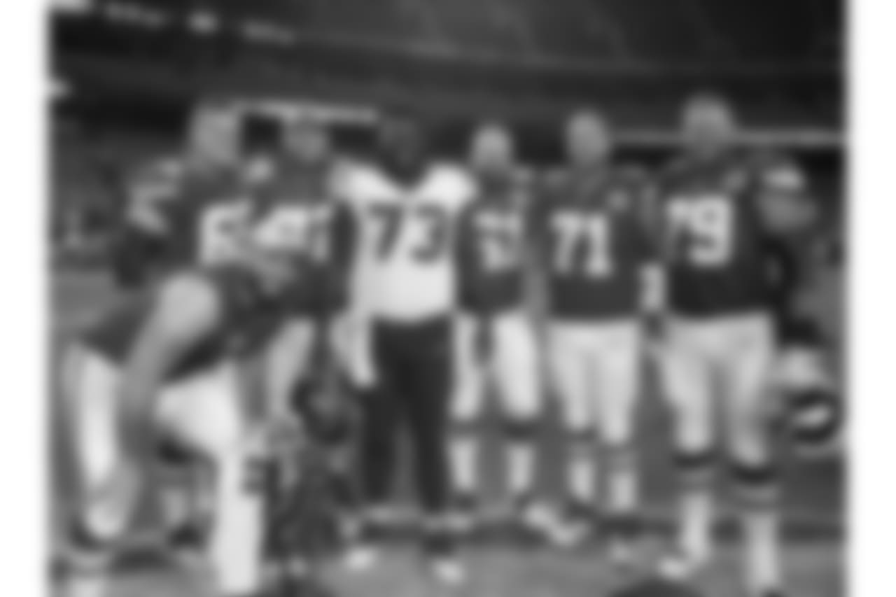 Kansas City Chiefs offensive line during Texans at Chiefs at Arrowhead Stadium on 8/9/18.