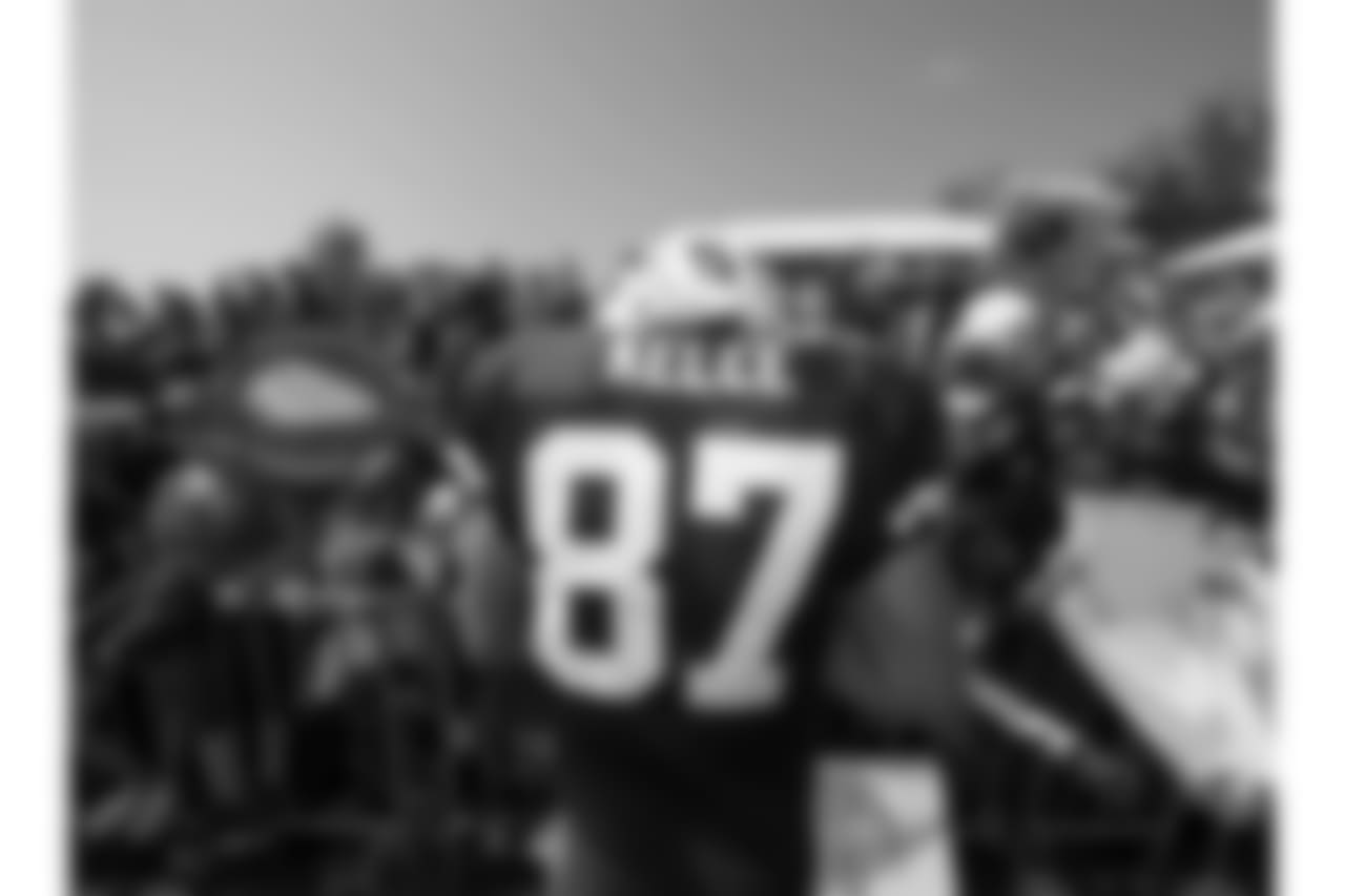 Kansas City Chiefs tight end Travis Kelce (87) during practice on 8/5/18 at Chiefs Training Camp at Missouri Western State University in St. Joseph, Missouri.