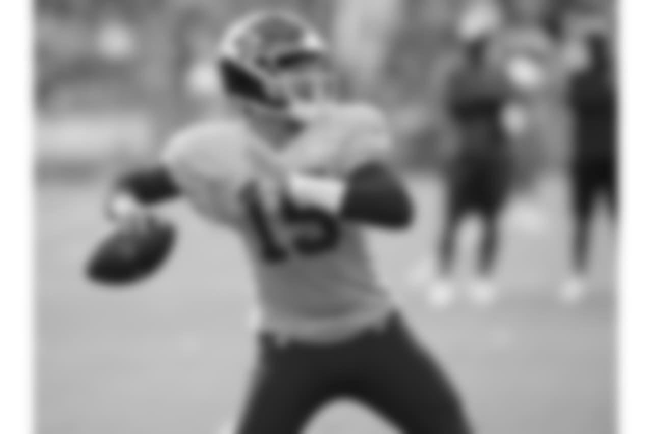 Kansas City Chiefs quarterback Patrick Mahomes (15) during practice on 8/4/18 at Chiefs Training Camp at Missouri Western State University in St. Joseph, Missouri.