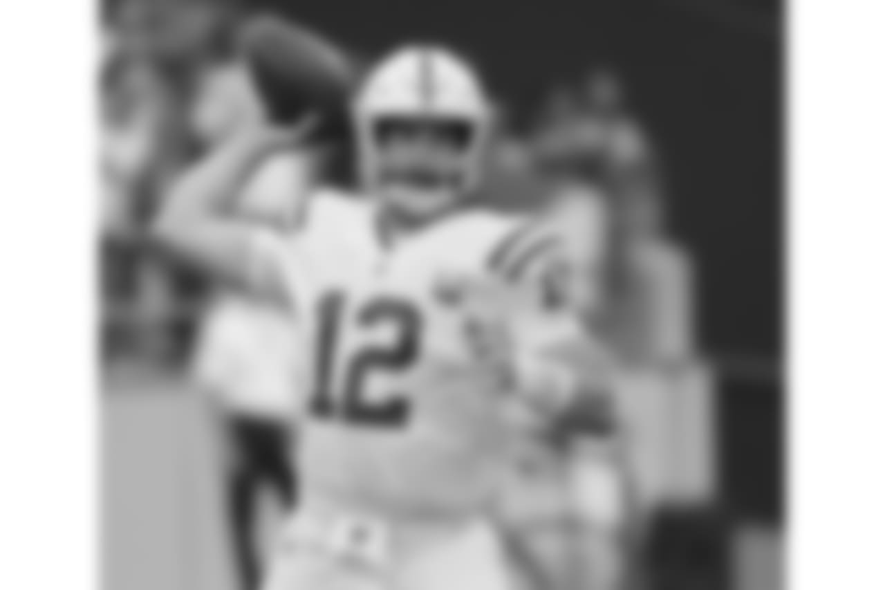 Indianapolis Colts quarterback Andrew Luck passes against the Seattle Seahawks during the first half of an NFL football preseason game, Thursday, Aug. 9, 2018, in Seattle. (AP Photo/Elaine Thompson)