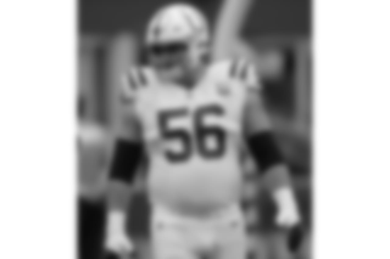 Indianapolis Colts guard Quenton Nelson stands on the field before an NFL football preseason game against the Seattle Seahawks, Thursday, Aug. 9, 2018, in Seattle. (AP Photo/Stephen Brashear)