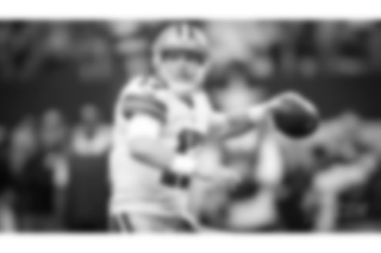 Dallas Cowboys quarterback Kellen Moore (17) passes during an NFL game against the Washington Redskins Sunday, January 3, 2016, in Arlington, Texas. The Redskins defeated the Cowboys, 34-23. (James D. Smith via AP)