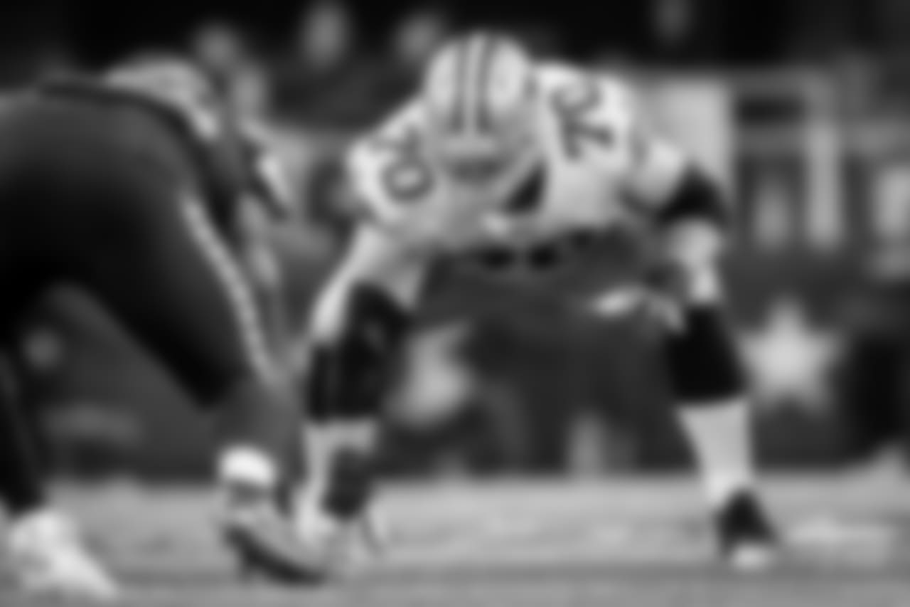 Dallas Cowboys guard Zack Martin (70) lines up on the line of scrimmage during a week 16 NFL football game against the Seattle Seahawks on Sunday, Dec. 24, 2017 in Arlington, Texas. Seattle won 21-12. (Aaron M. Sprecher via AP)
