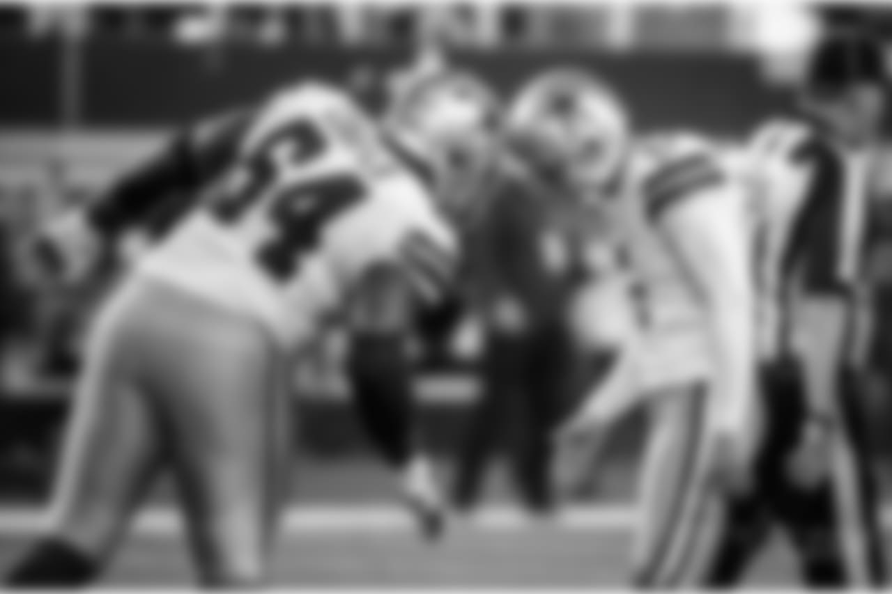 Dallas Cowboys guard Jonathan Cooper (64) congratulates Dan Bailey (5) on his field goal against the Seattle Seahawks in the first half of an NFL football game, Sunday, Dec. 24, 2017, in Arlington, Texas. (AP Photo/Ron Jenkins)