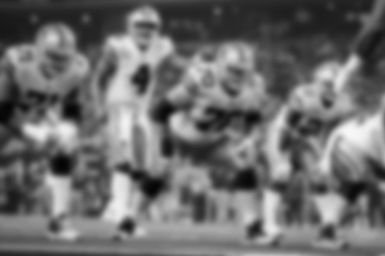 Dallas Cowboys offensive guard Zack Martin (70) at the line of scrimmage during an NFL football game against the New York Giants, Sunday, Sept. 10, 2017, in Arlington, Texas. The Cowboys defeated the Giants, 19-3. (Ryan Kang via AP)