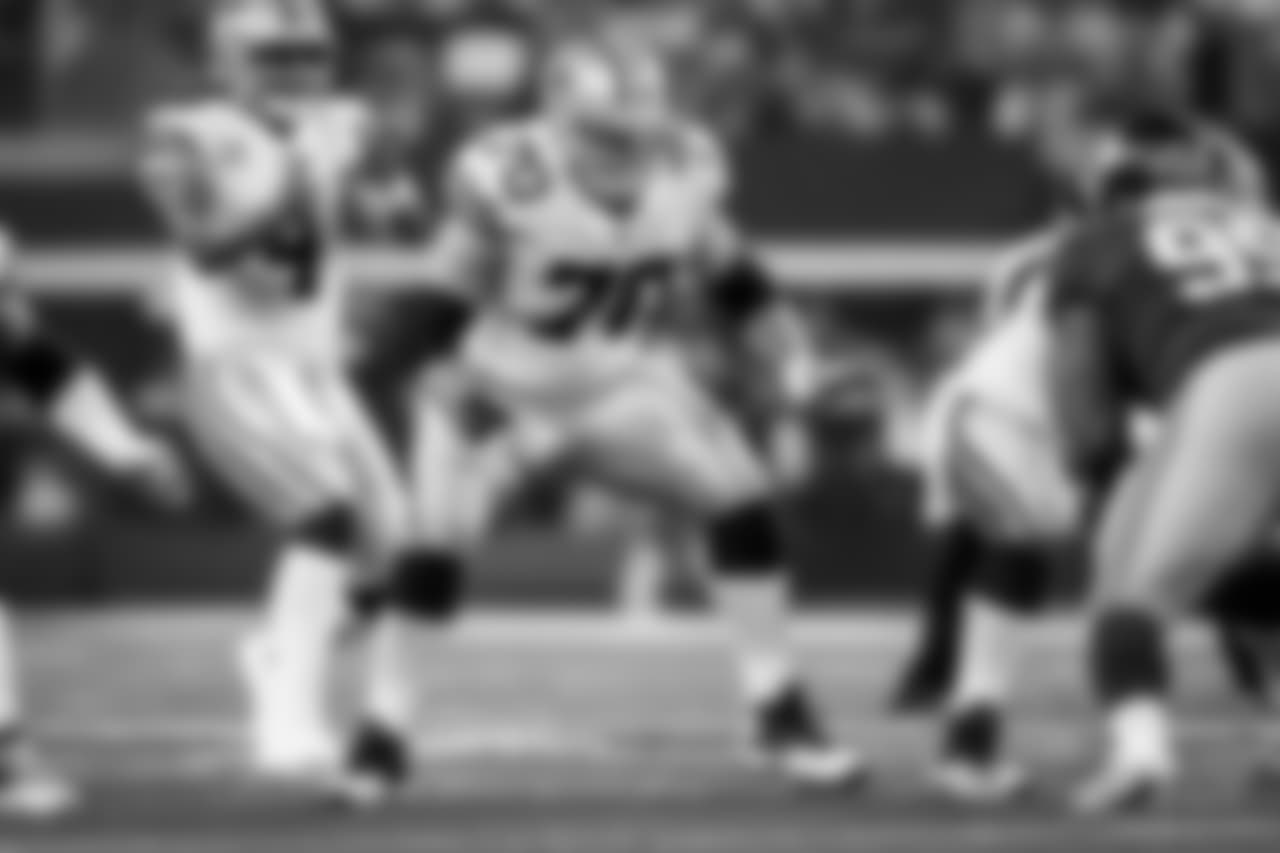 Dallas Cowboys offensive guard Zack Martin (70) in action during an NFL football game against the New York Giants, Sunday, Sept. 10, 2017, in Arlington, Texas. The Cowboys defeated the Giants, 19-3. (Ryan Kang via AP)