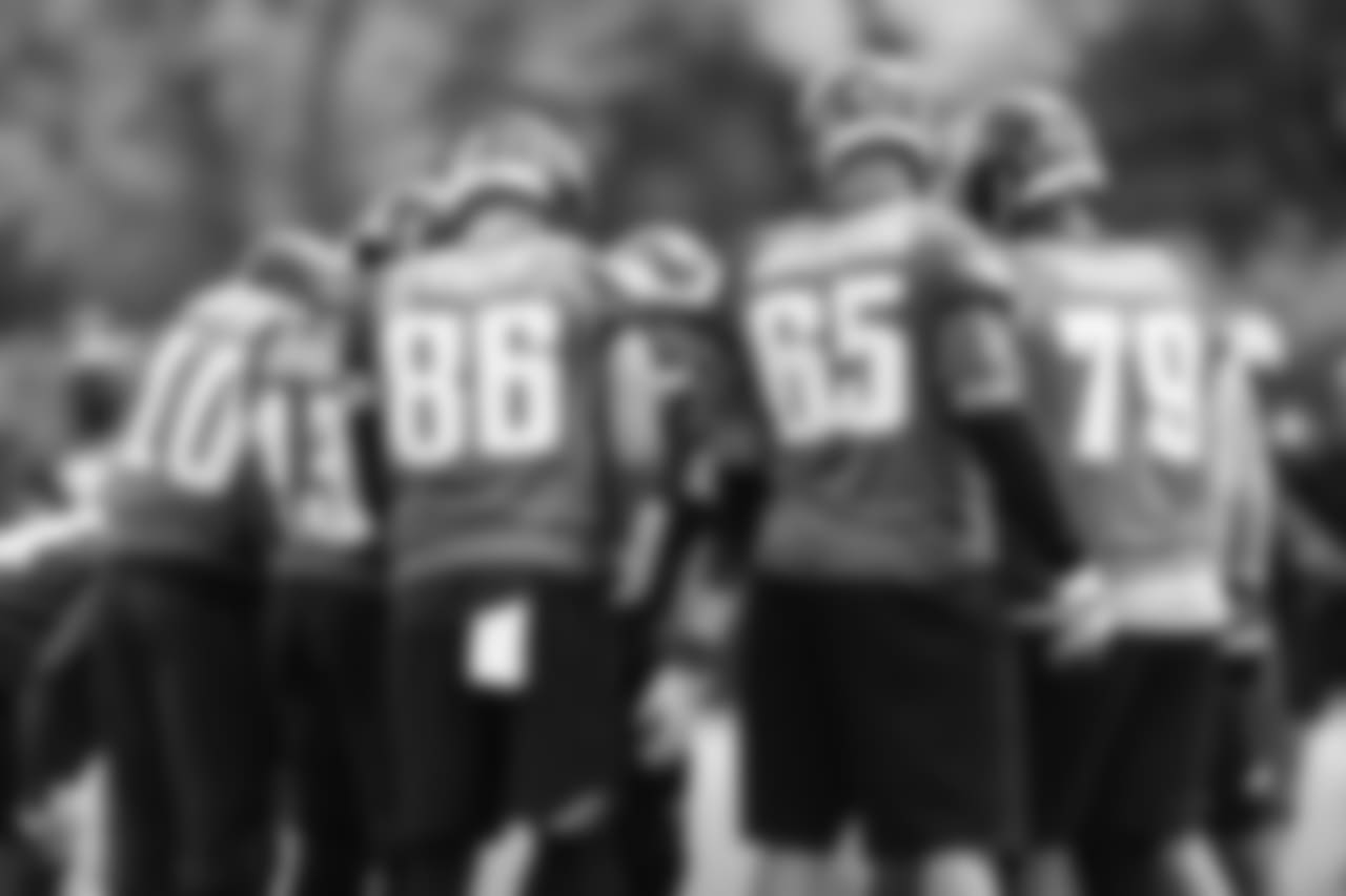 The Eagles offense huddles up.