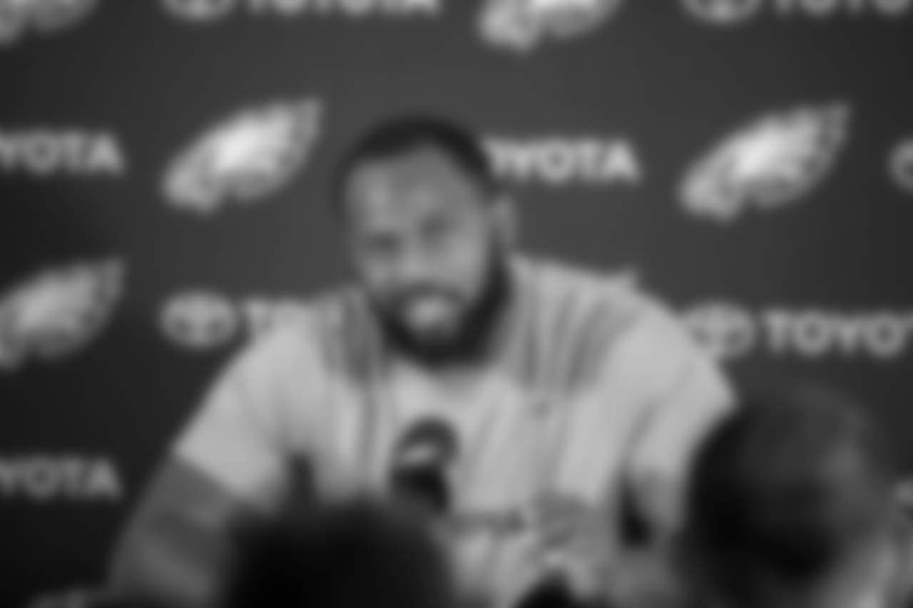 DT Fletcher Cox chats with the media.