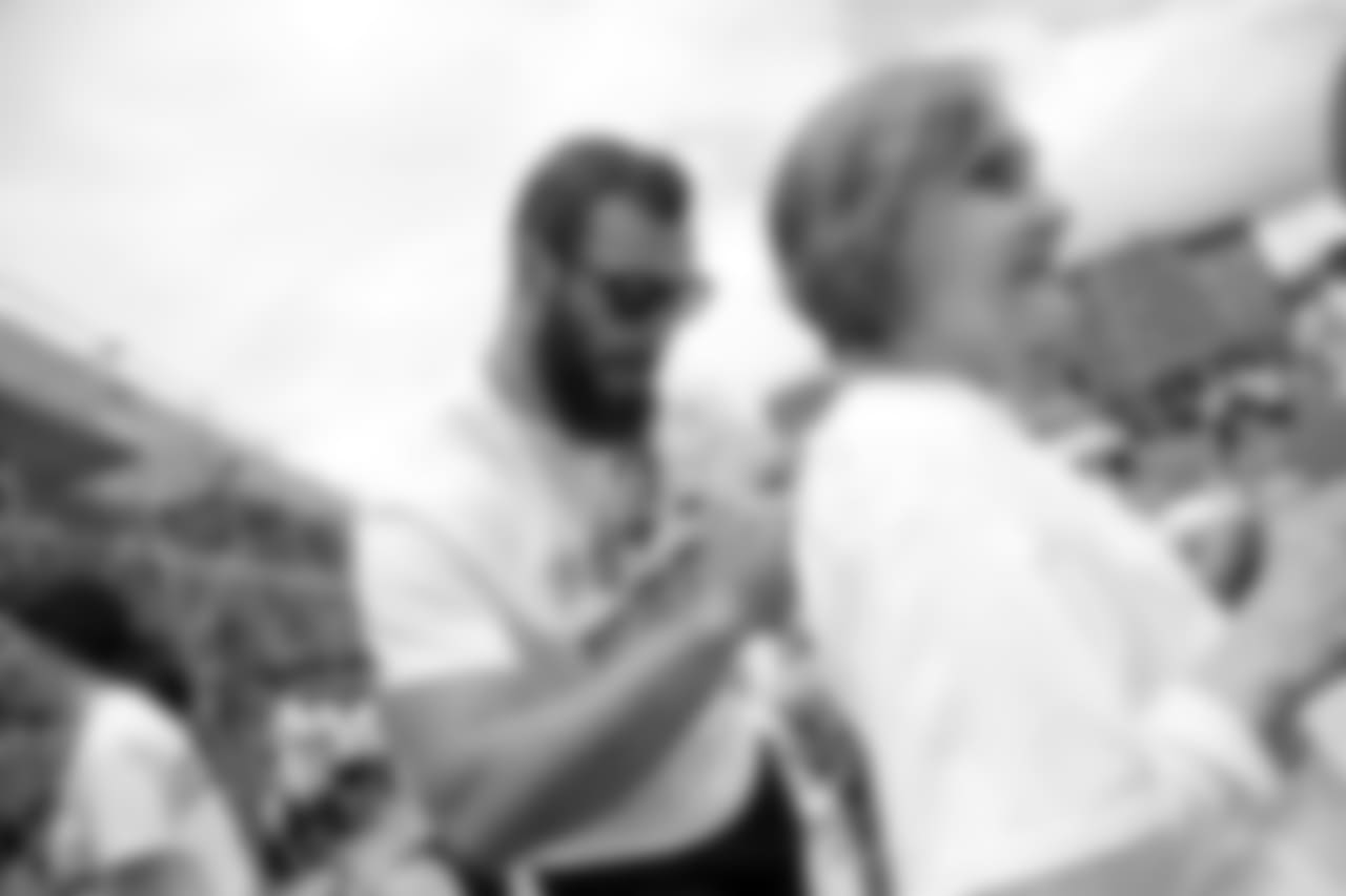 TE Dallas Goedert signs an autograph.