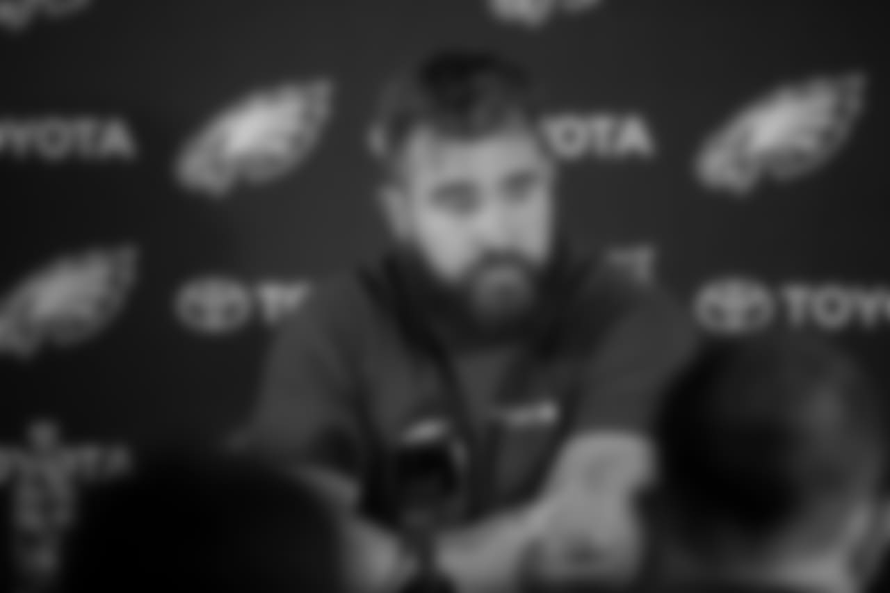 C Jason Kelce sits down with the local media.