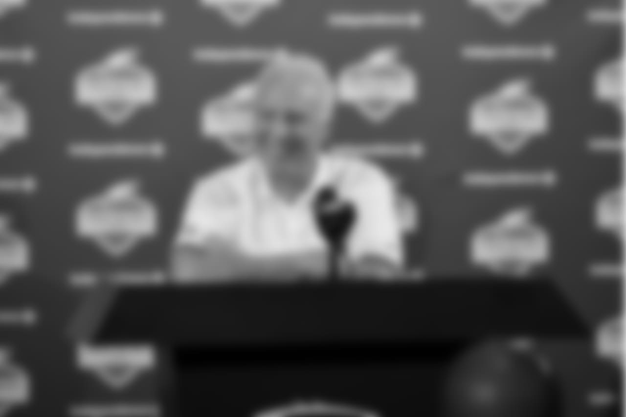 Chairman and CEO Jeffrey Lurie speaks with the media