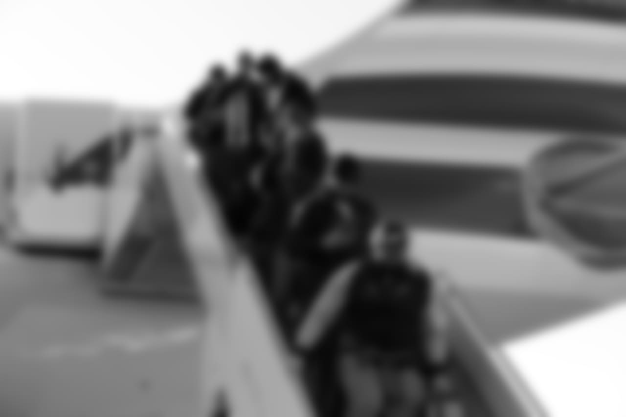 The Eagles exit the plane in Philadelphia