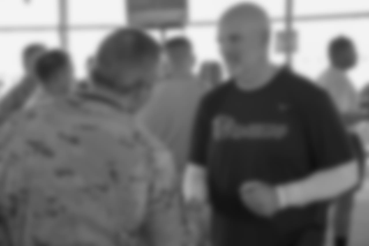 Atlanta Falcons CEO Steve Cannon, head coach Dan Quinn, players Alex Mack, Ben Garland and Matt Bryant, cheerleaders, Brianna Stade and Alexandria Giannini and Chris Millman, director of community relations, traveled on a USO tour to Iraq and Kuwait June 17-19, 2018.