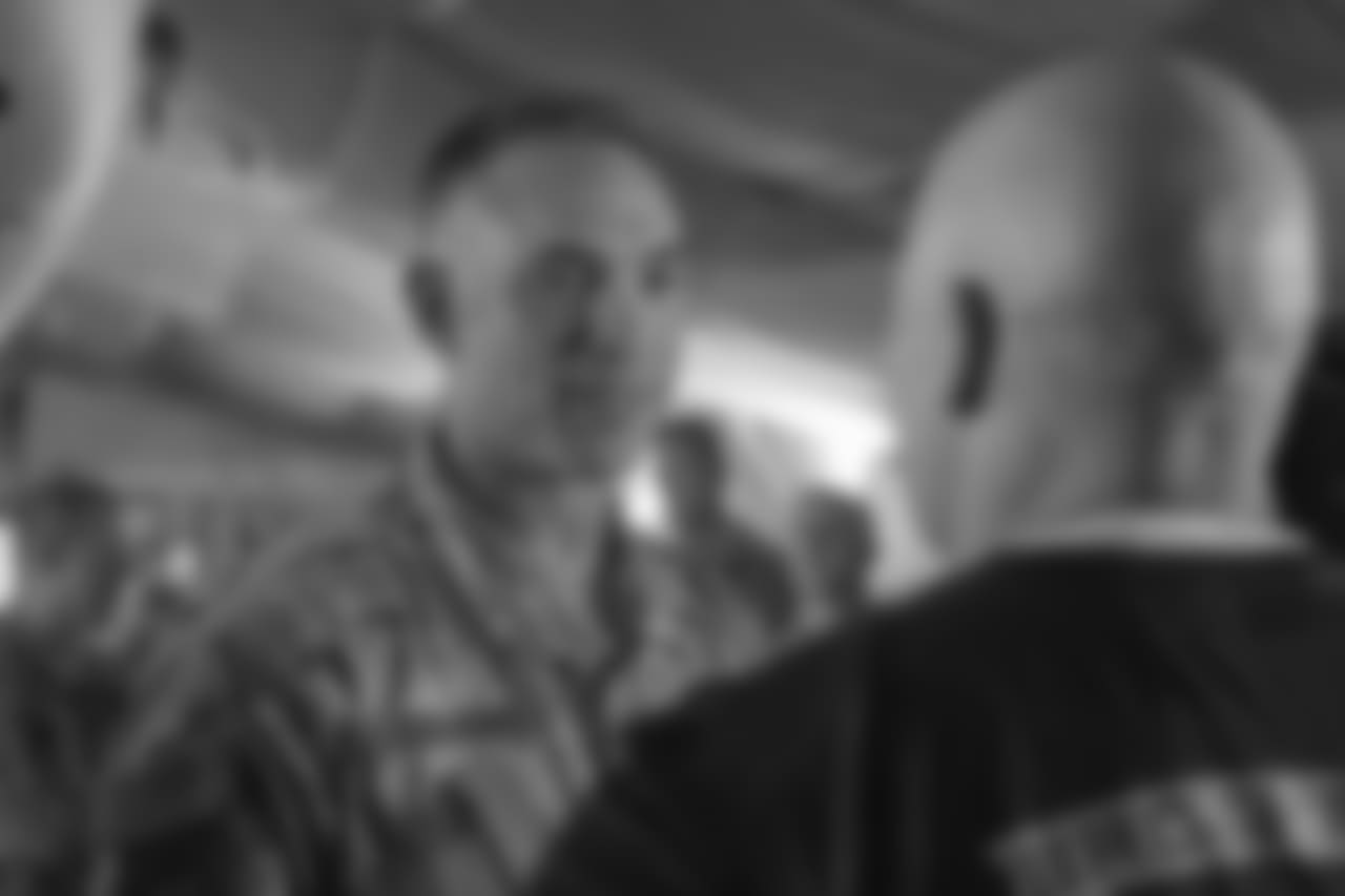 Atlanta Falcons CEO Steve Cannon, head coach Dan Quinn, players Alex Mack, Ben Garland and Matt Bryant, cheerleaders, Brianna Stade and Alexandria Giannini and Chris Millman, director of community relations, traveled on a USO tour to Iraq and Kuwait June 17-19, 2018.