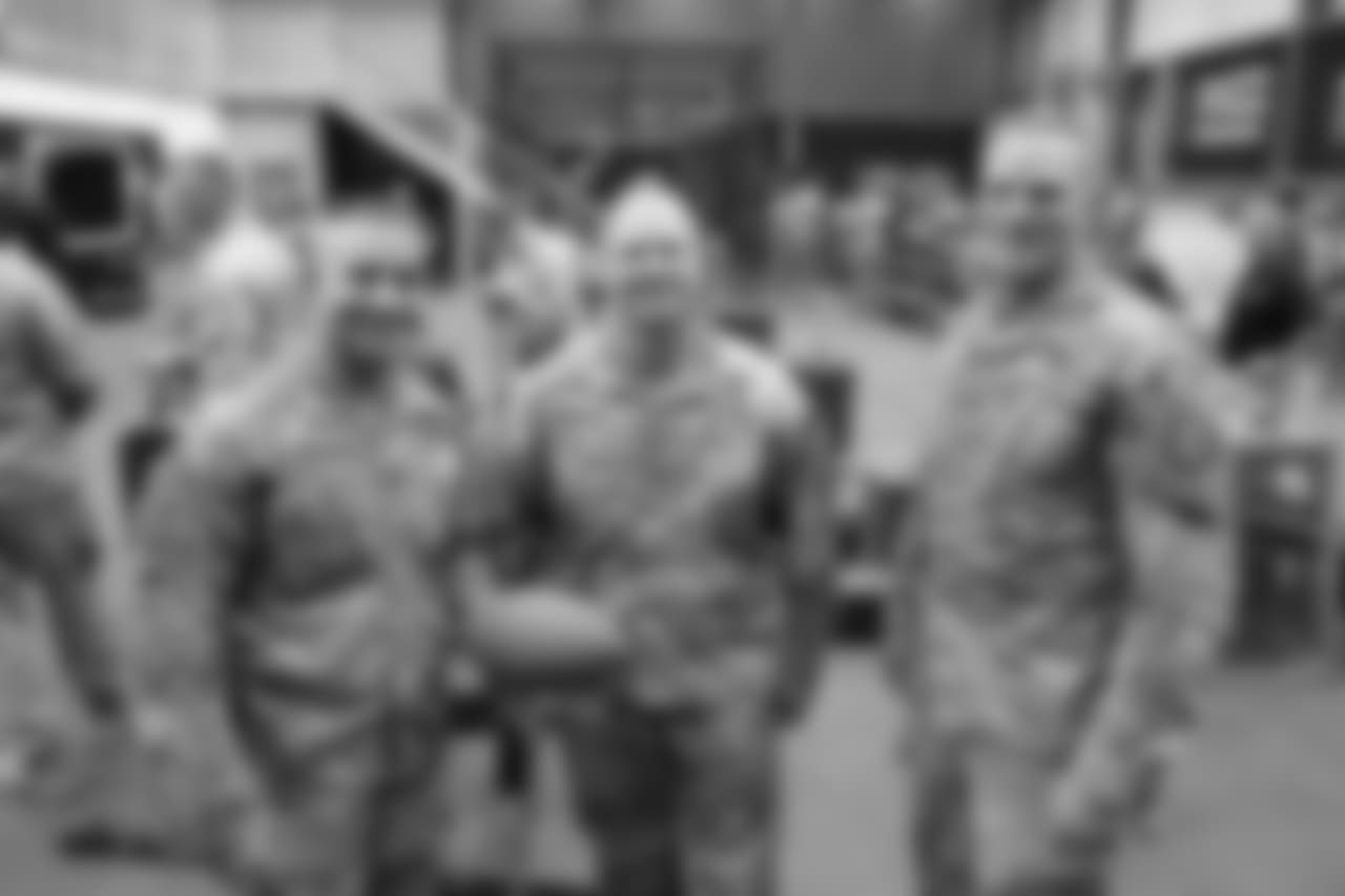 Atlanta Falcons CEO Steve Cannon, head coach Dan Quinn, players Alex Mack, Ben Garland and Matt Bryant, cheerleaders, Brianna Stade and Alexandria Giannini and Chris Millman, director of community relations, traveled on a USO tour to Iraq and Kuwait June 17-19, 2018.