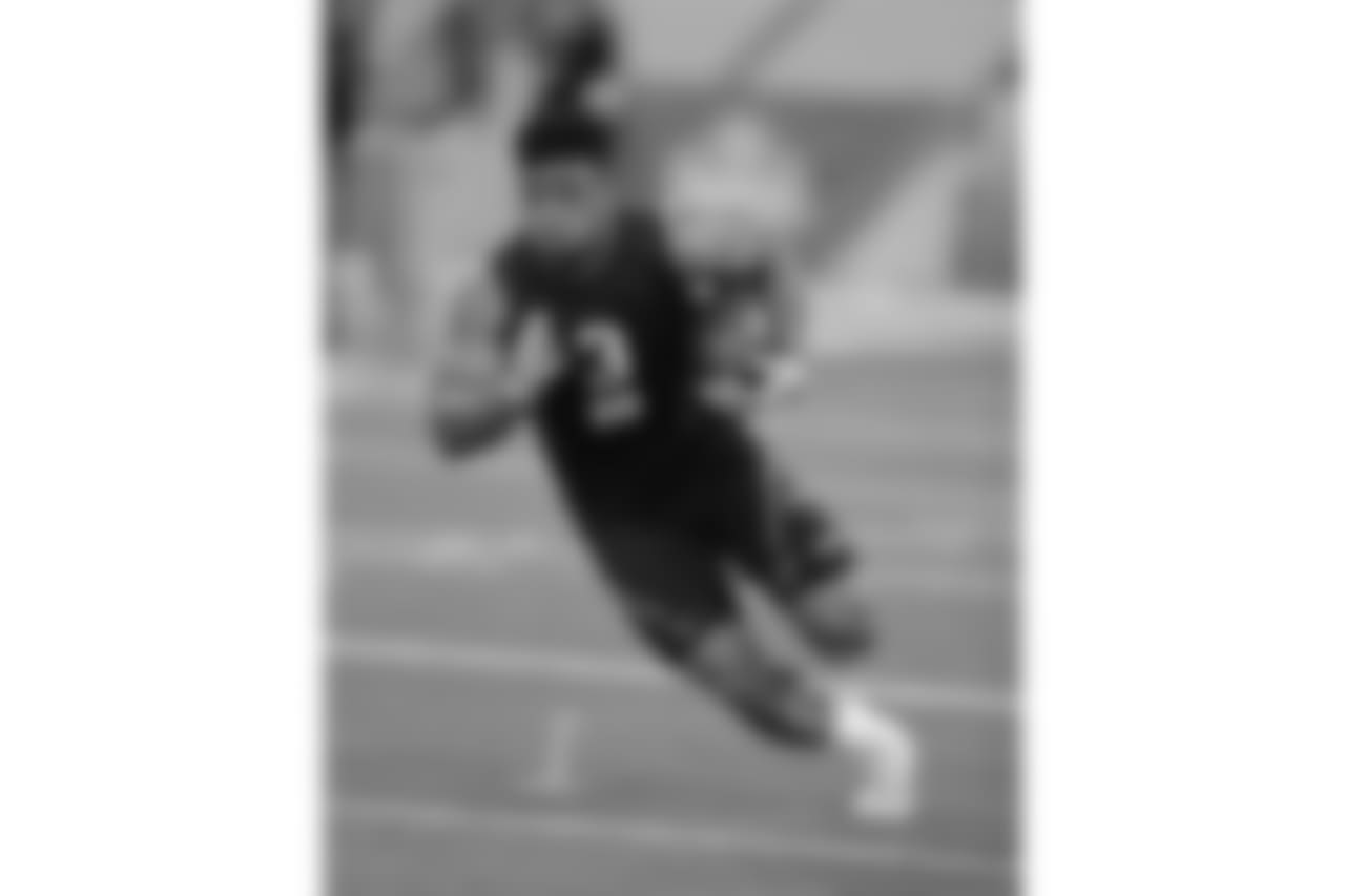 Penn State running back Saquon Barkley runs a drill during the NFL football scouting combine, Friday, March 2, 2018, in Indianapolis. (AP Photo/Darron Cummings)