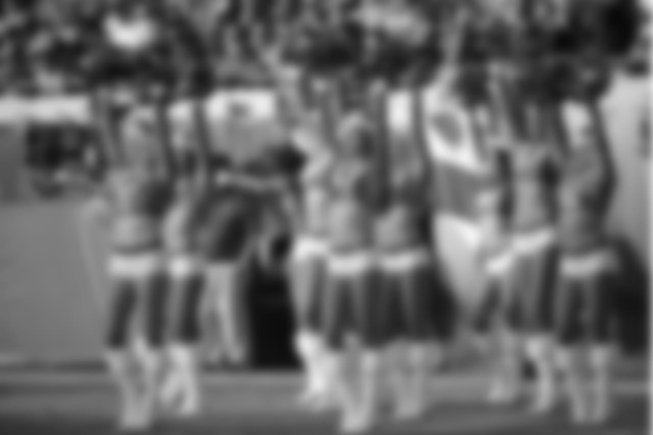 The Jacksonville Jaguars cheerleaders perform during the second half of an NFL football game against the Houston Texans Sunday, Dec. 17, 2017, in Jacksonville, Fla. The Jaguars won 45-7. (AP Photo/Phelan M. Ebenhack)