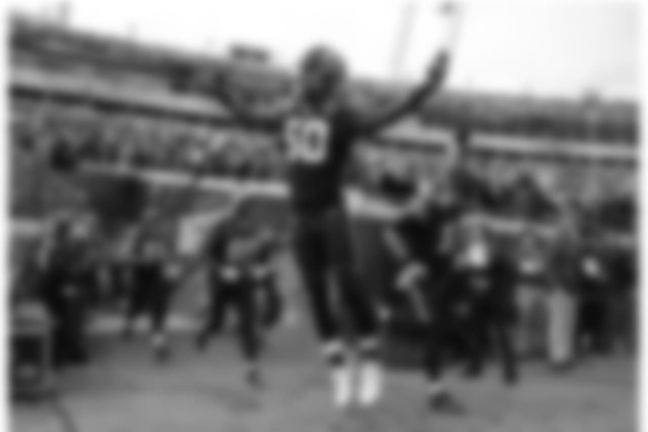 Jacksonville Jaguars linebacker Telvin Smith (50) as he enters the field against the Buffalo Bills during an NFL wild-card playoff football game, Sunday, Jan. 7, 2018, in Jacksonville, Fla.
(Tom DiPace via AP)