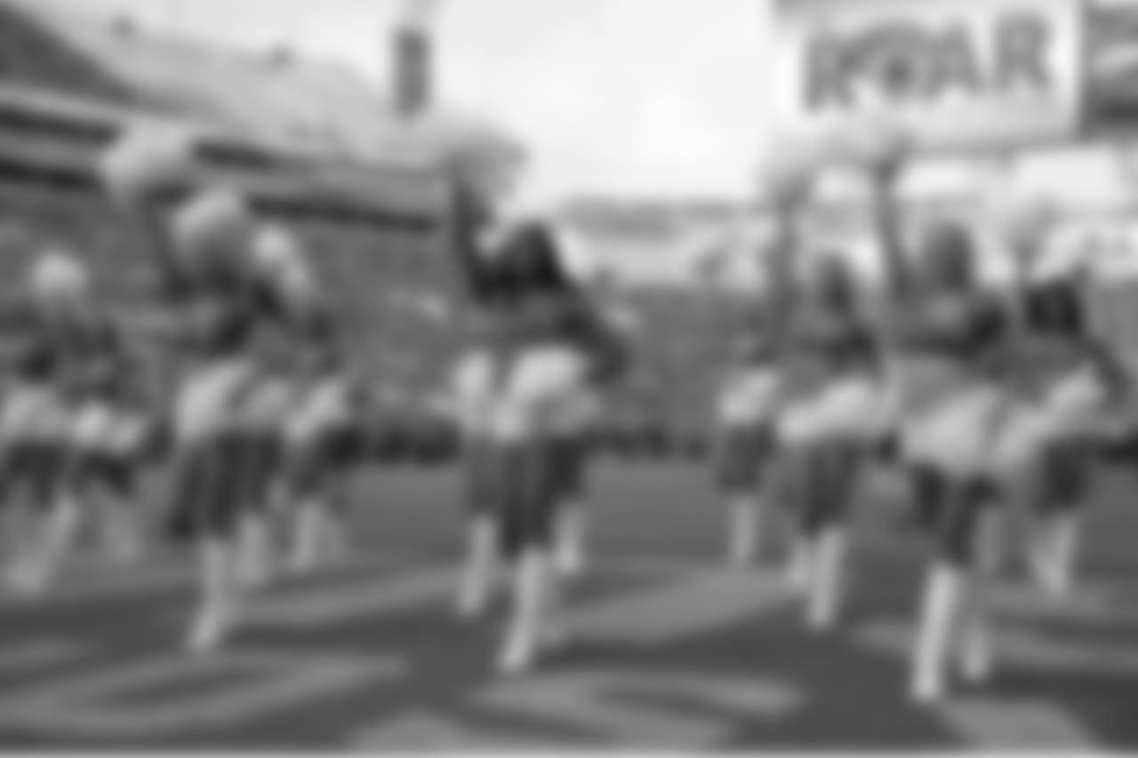 The Jacksonville Jaguars cheerleaders perform during the second half of an NFL football game against the Los Angeles Chargers Sunday, Nov. 12, 2017, in Jacksonville, Fla. (AP Photo/Phelan M. Ebenhack)