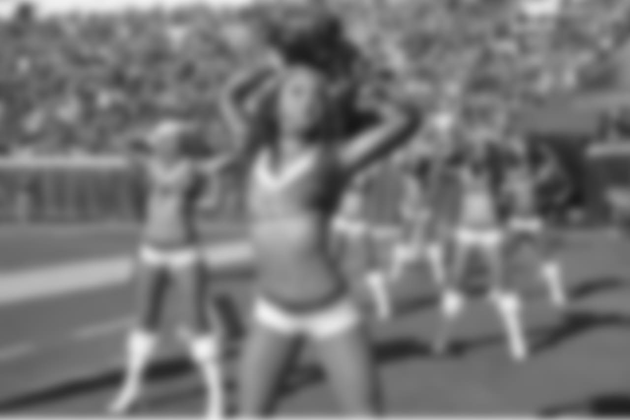The Jacksonville Jaguars cheerleaders perform during the first half of an NFL football game against the Houston Texans Sunday, Dec. 17, 2017, in Jacksonville, Fla. (AP Photo/Phelan M. Ebenhack)