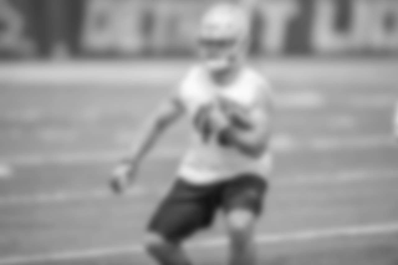 Detroit Lions fullback Nick Bellore (43) during a minicamp practice at the Detroit Lions training facility on Tuesday, June 5, 2018 in Allen Park, Mich. (Detroit Lions via AP)