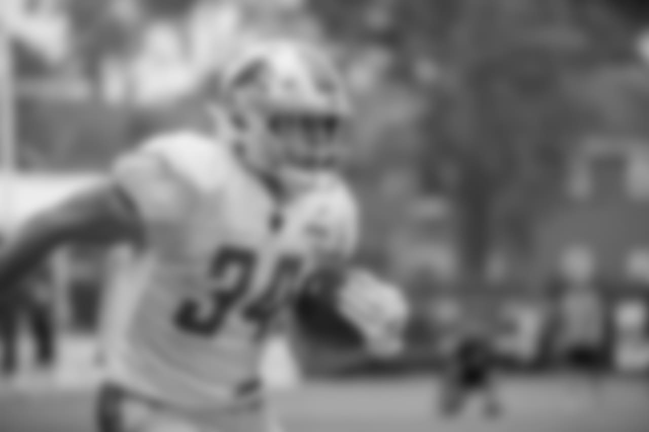 Detroit Lions running back Zach Zenner (34) during training camp practice on Wednesday, Aug. 8, 2018 in Napa, Calif. (Detroit Lions via AP)
