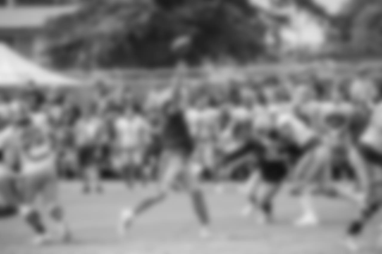 Detroit Lions quarterback Matthew Stafford (9) throws a deep pass during training camp practice on Wednesday, Aug. 8, 2018 in Napa, Calif. (Detroit Lions via AP)