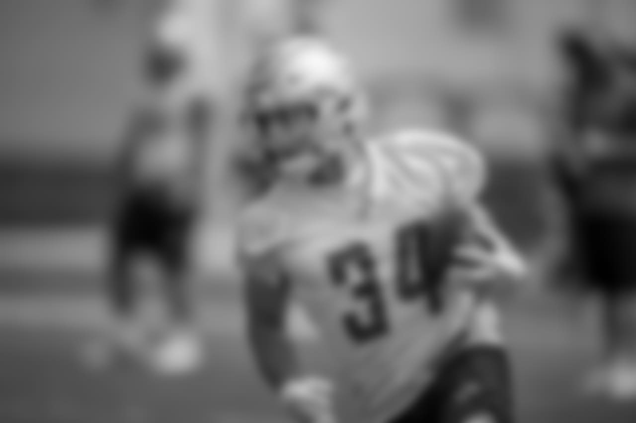 Detroit Lions running back Zach Zenner (34) during an minicamp practice at the Detroit Lions training facility on Wednesday, June 6, 2018 in Allen Park, Mich. (Detroit Lions via AP)
