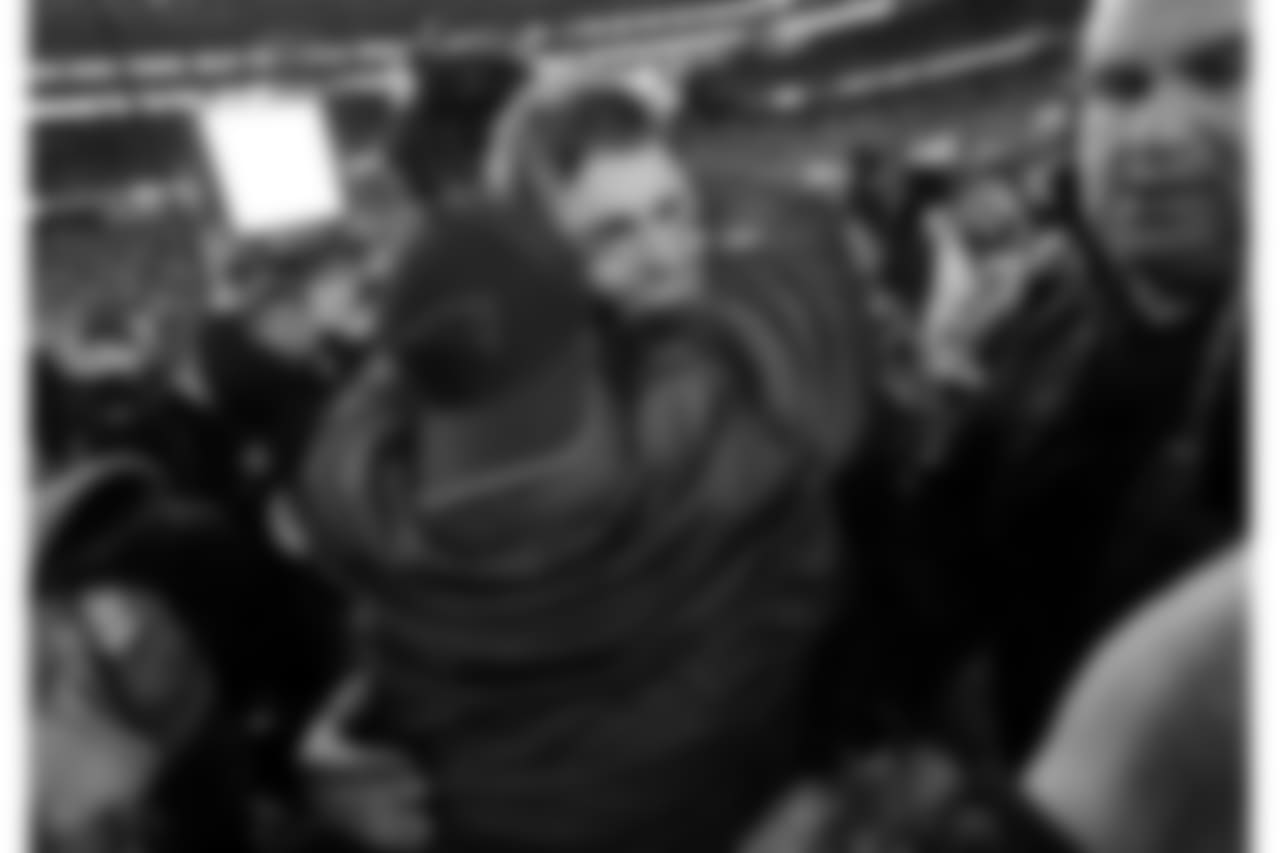 New England Patriots defensive coordinator Matt Patricia, front, embraces New England Patriots quarterback Tom Brady after the AFC championship NFL football game against the Jacksonville Jaguars, Sunday, Jan. 21, 2018, in Foxborough, Mass. (AP Photo/David J. Phillip)