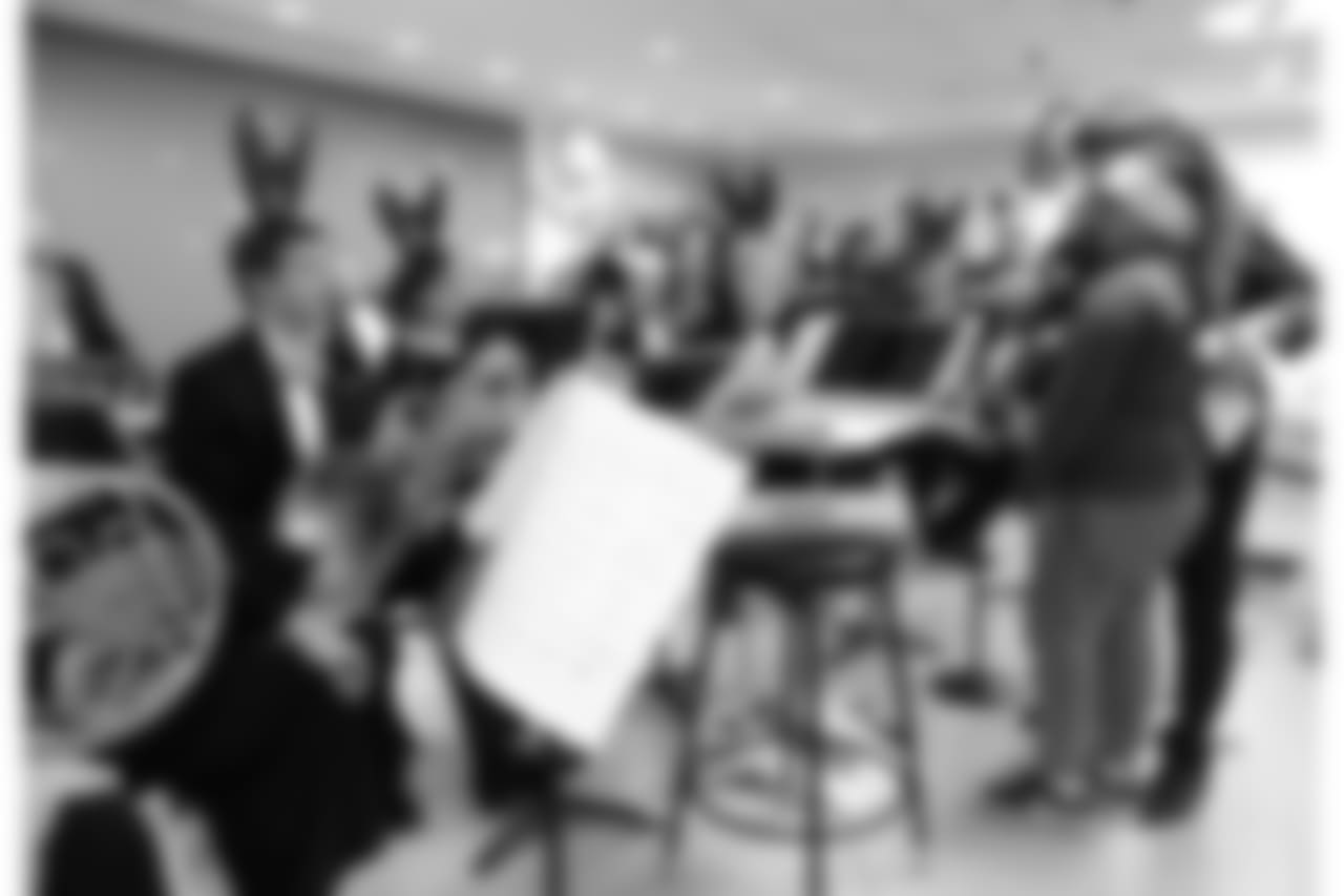 BOSTON, MA - DECEMBER 12: Boston Pops conductor Keith Lockhart and Jabbar conduct members of the Rhythm and Brass section of the Boston Pops at Boston Children's Hospital December 12, 2017 in Boston, Massachusetts. (Photo by Darren McCollester/Getty Images for Boston Children's Hospital)