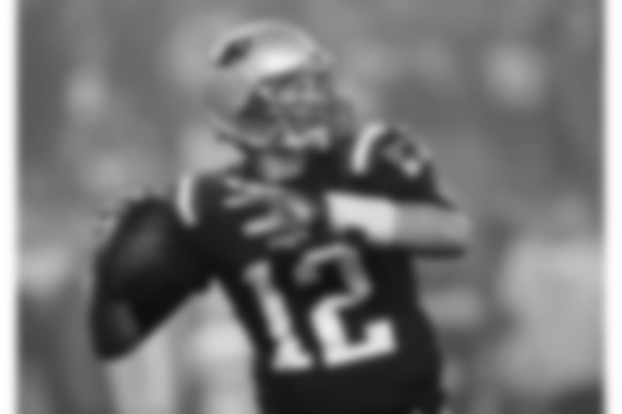 New England Patriots quarterback Tom Brady passes against the Atlanta Falcons during the second half of an NFL football game, Sunday, Oct. 22, 2017, in Foxborough, Mass. (AP Photo/Charles Krupa)