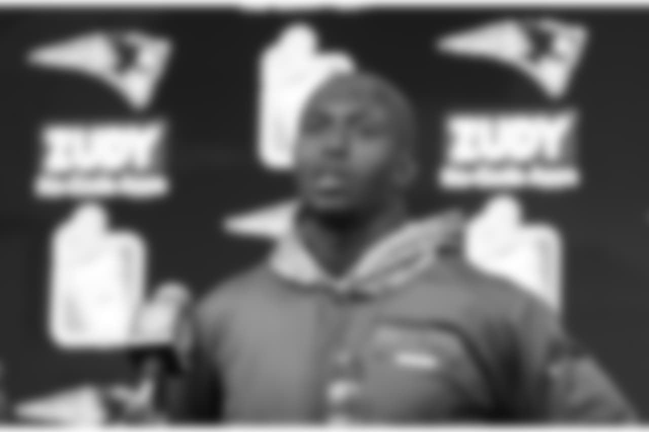 New England Patriots safety Devin McCourty speaks to the media following an NFL football game against the Miami Dolphins, Sunday, Nov. 26, 2017, in Foxborough, Mass. (AP Photo/Michael Dwyer)