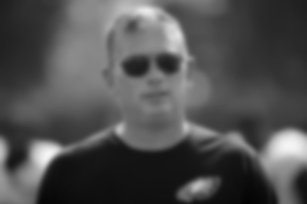 Philadelphia Eagles defensive coordinator Jim Schwartz walks over to speak with members of the media during an NFL football training camp in Philadelphia, Wednesday, Aug. 2, 2017. (AP Photo/Matt Rourke)