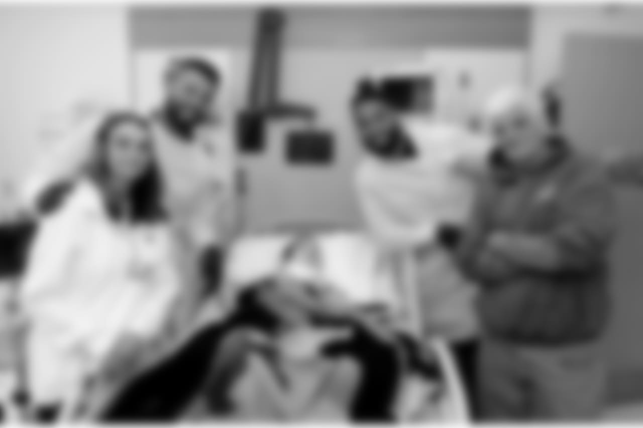 BOSTON, MA - MAY 16: New England Patriots Kyle Van Noy and Harvey Langi visit Dominic and family at Boston Children's Hospital on May 16, 2018 in Boston, Massachusetts. (Photo by Darren McCollester/Getty Images for Boston Children's Hospital)