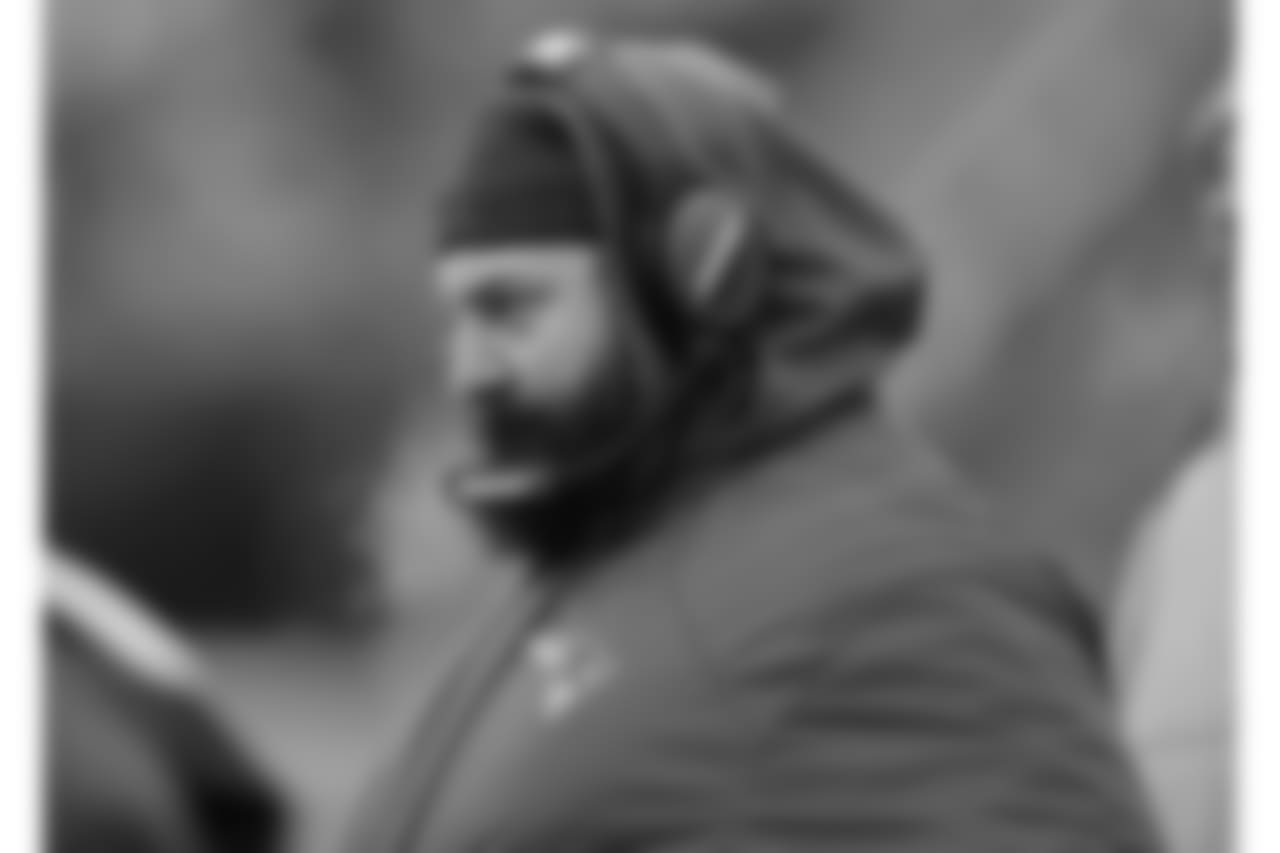 New England Patriots defensive coordinator Matt Patricia watches from the sideline during the first half of an NFL football game against the New York Jets, Sunday, Dec. 31, 2017, in Foxborough, Mass. (AP Photo/Charles Krupa)