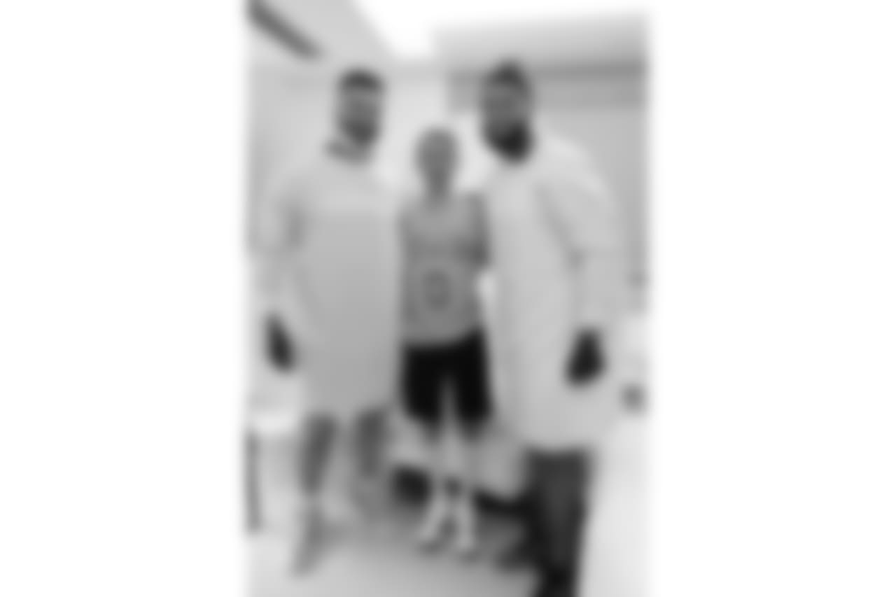 BOSTON, MA - MAY 16: New England Patriots Kyle Van Noy (L) and Harvey Langi visit Steven at Boston Children's Hospital on May 16, 2018 in Boston, Massachusetts. (Photo by Darren McCollester/Getty Images for Boston Children's Hospital)