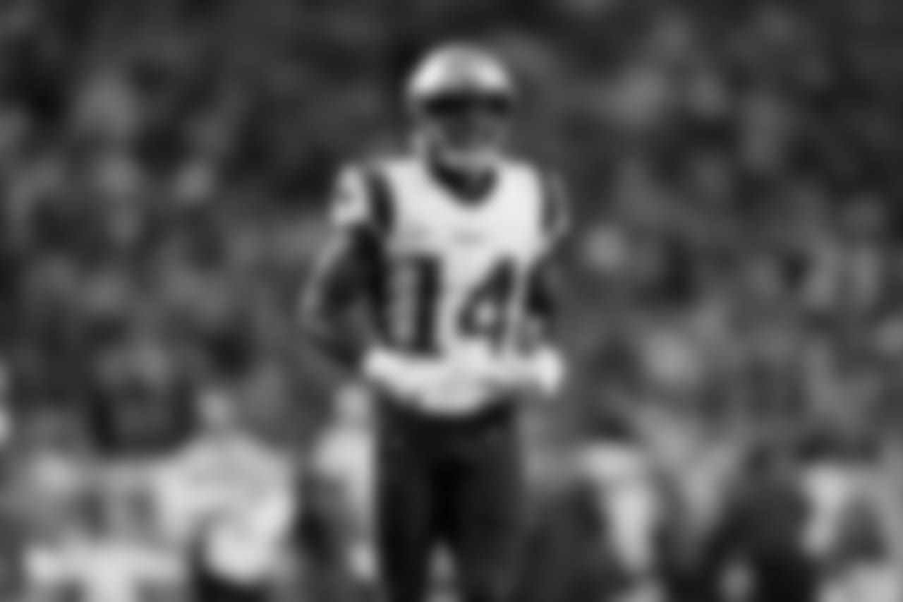 New England Patriots wide receiver Brandin Cooks (14) during an NFL football game against the Denver Broncos, Sunday, Nov. 12, 2017, in Denver. The Patriots defeated the Broncos, 41-16. (Ryan Kang via AP)